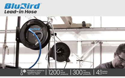 BLUBIRD 1/2" x 3' Rubber Air Leader Hose, 100% Rubber, Light, Strong, Flexible