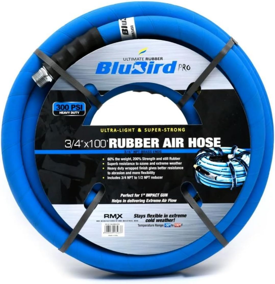 BLUBIRD Lightest & Strongest Rubber Air Hose - 40% Lighter - (3/4" x 100')