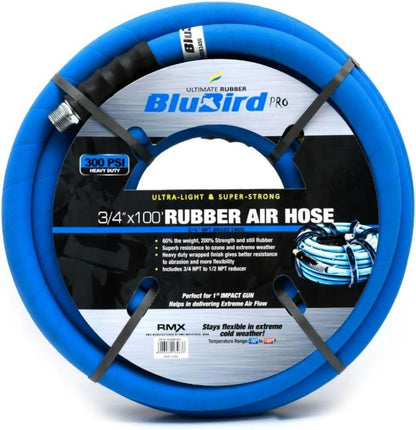 BLUBIRD Lightest & Strongest Rubber Air Hose - 40% Lighter - (3/4" x 100')