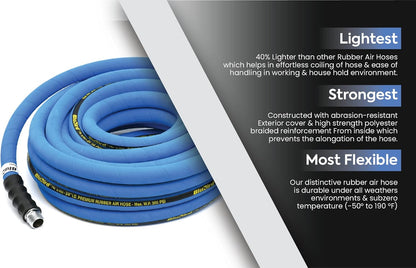 BLUBIRD BB3425 3/4" x 25' Rubber Air Hose, 100% Rubber, Lightest, Strongest
