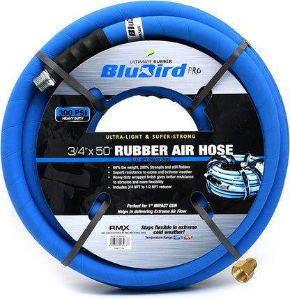 BLUBIRD BB3450 3/4" x 50' Rubber Air Hose, 100% Rubber, Lightest, Strongest