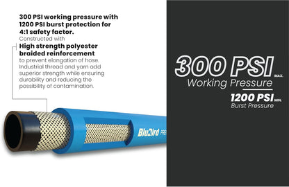 BLUBIRD BB3450 3/4" x 50' Rubber Air Hose, 100% Rubber, Lightest, Strongest