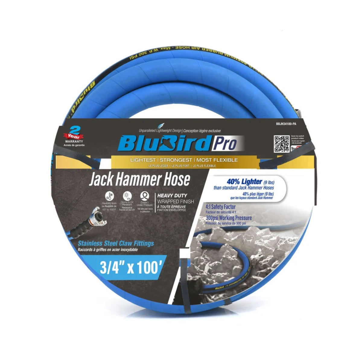 Rubber Jackhammer Air Hose Assembly, 3/4 in. x 100 ft., Heavy-Duty