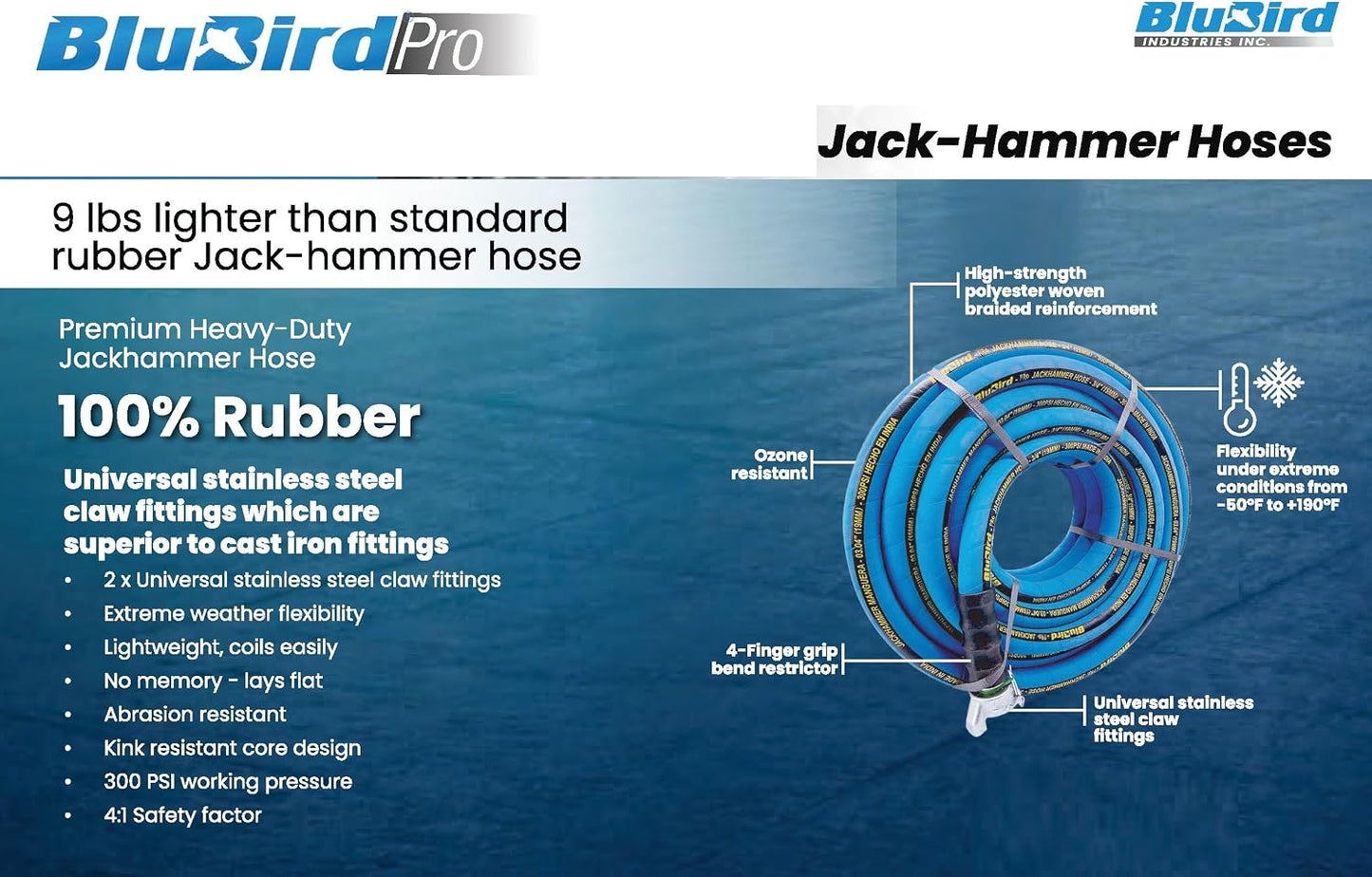 Rubber Jack Hammer Air Hose Assembly 3/4" x 50'