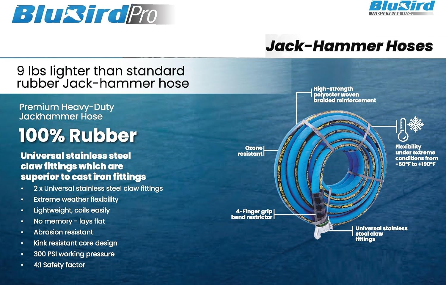 Rubber Jack Hammer Air Hose Assembly 3/4" x 50'