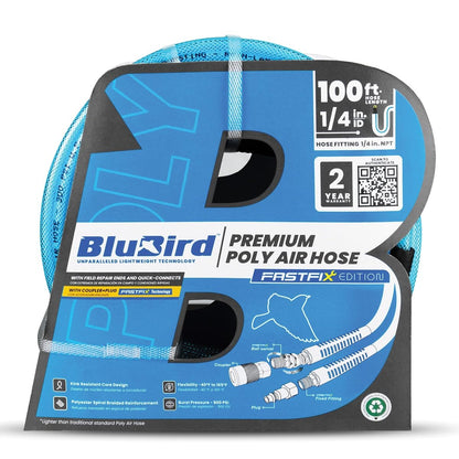 BLUBIRD BBPU14100 1/4" x 100' Premium Poly Air Hose - 300 PSI, Lightweight