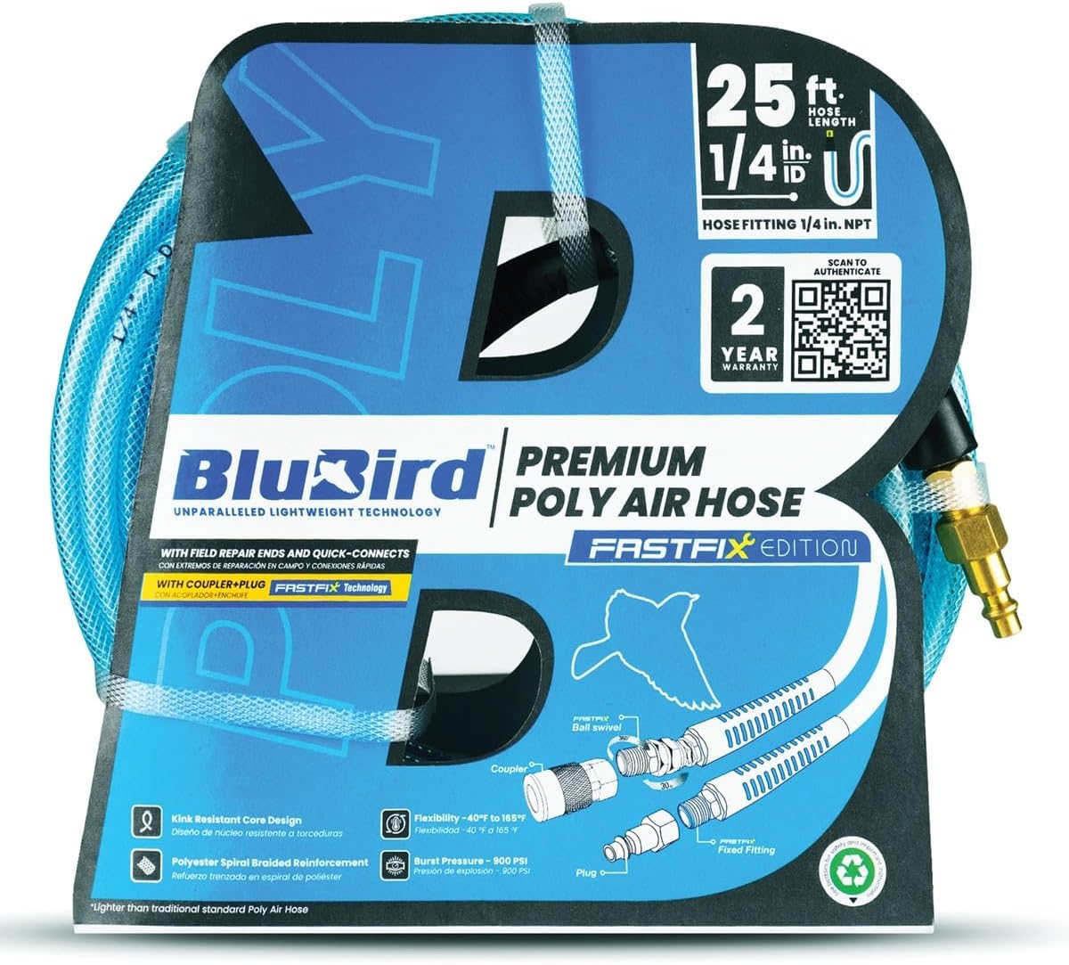 BluBird Poly Air Hose 1/4" X 25'-Blue-FastFix