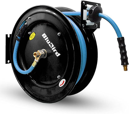BLUBIRD BBR1250 20ga. Retractable Hose Reel with 1/2" X 50' Air Hose