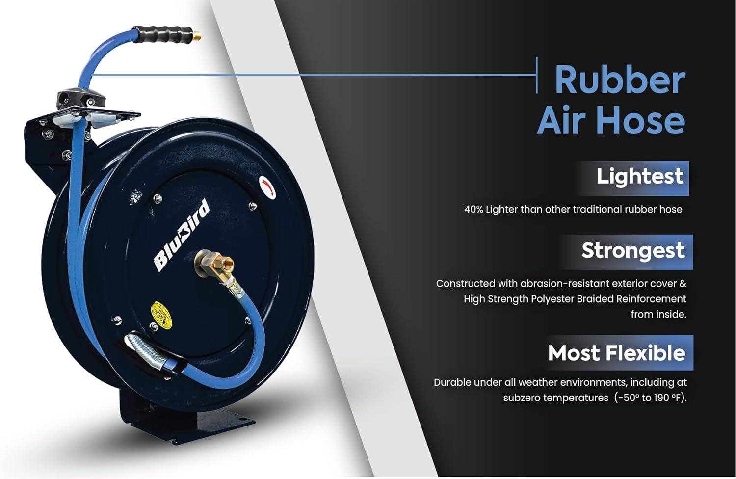 BLUBIRD BBR1250 20ga. Retractable Hose Reel with 1/2" X 50' Air Hose