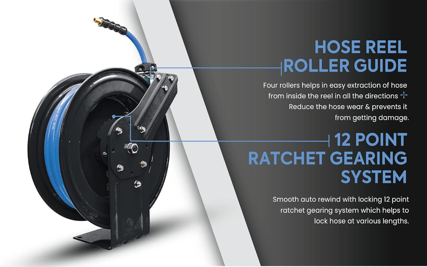 BLUBIRD BBR1250 20ga. Retractable Hose Reel with 1/2" X 50' Air Hose