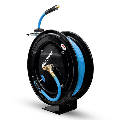BluBird 20ga. Retractable Air Hose Reel - Next-Gen Rubber Hose (3/8" x 50')