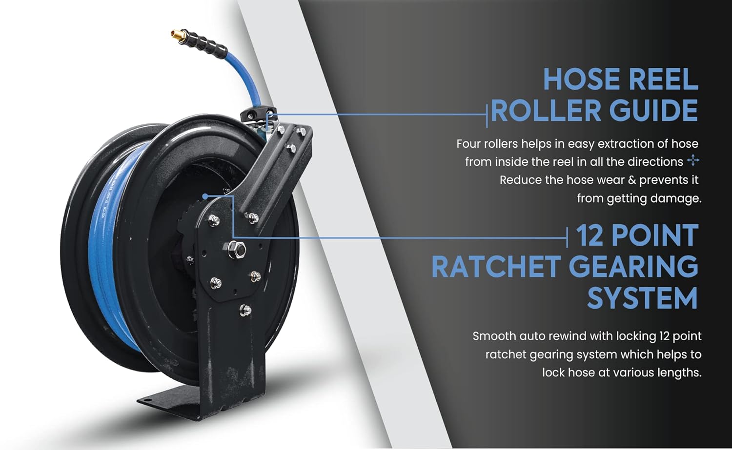 BluBird 20ga. Retractable Air Hose Reel - Next-Gen Rubber Hose (3/8" x 50')