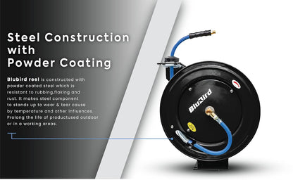 BluBird 20ga. Retractable Air Hose Reel - Next-Gen Rubber Hose (3/8" x 50')