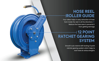 BLUBIRD BBRDA1250 Dual Arm Retractable Hose Reel, 1/2" x 50' Air Hose