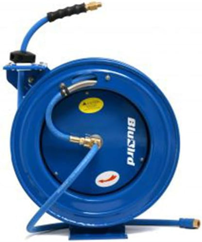 BLUBIRD Heavy-Duty Air Hose Reel All-In-One 3/8” x 50’ with 180° Swivel Mount
