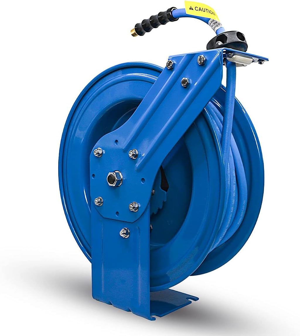 BLUBIRD BBR3875 18ga. Retractable Hose Reel with 3/8" x 75' Air Hose, Ratcheting