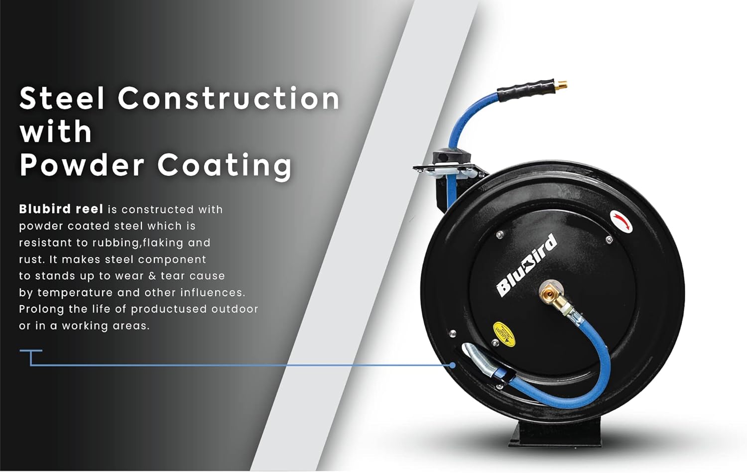 BLUBIRD BBR3875 18ga. Retractable Hose Reel with 3/8" x 75' Air Hose, Ratcheting