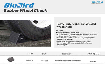 Blubird Rubber Wheel Chock with Handle, 100% Heavy-Duty Rubber, Non-Slip