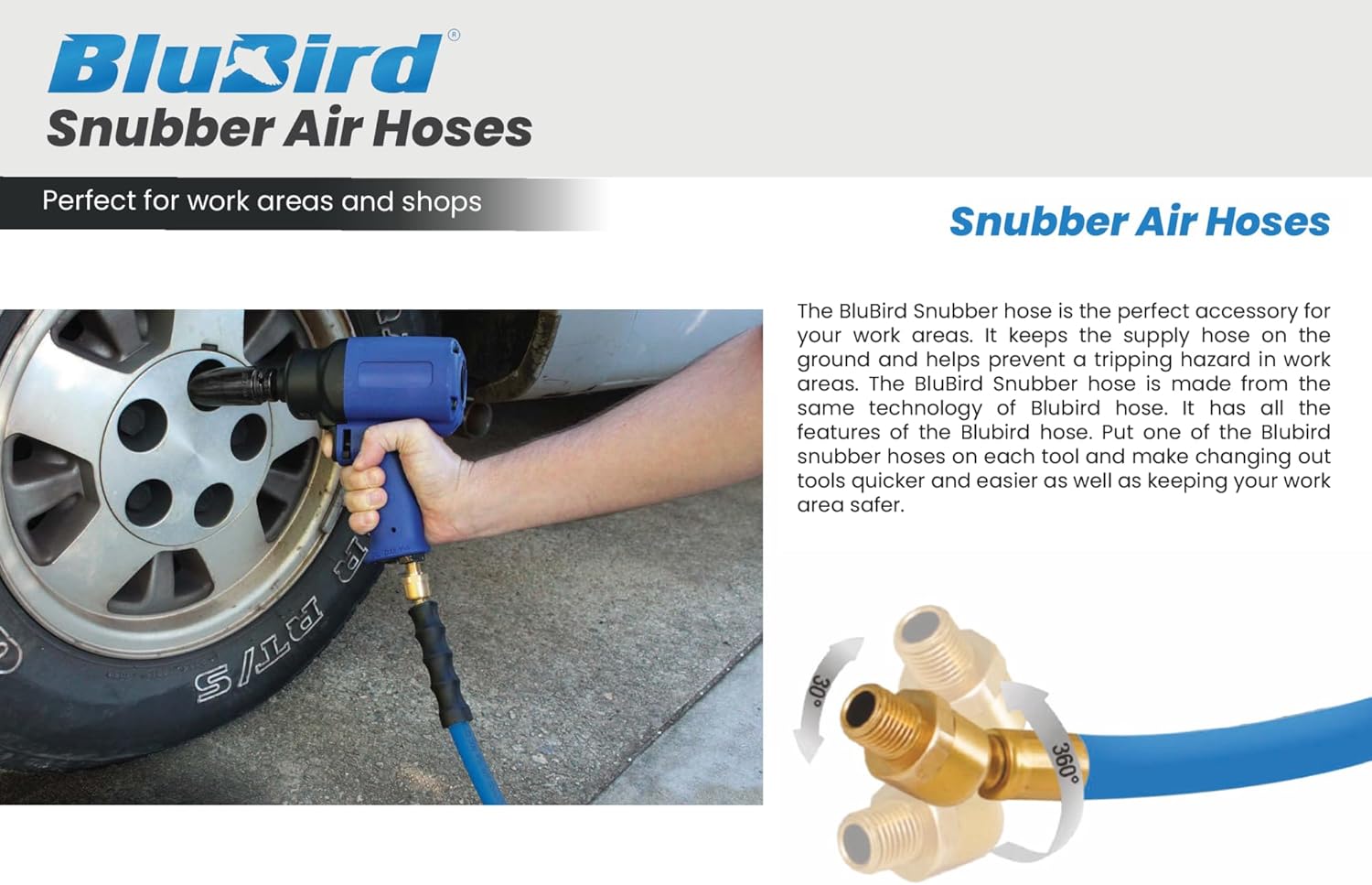BLUBIRD 1/2" x 5' Rubber Air Snubber Hose, 100% Rubber, Lightest, Strongest