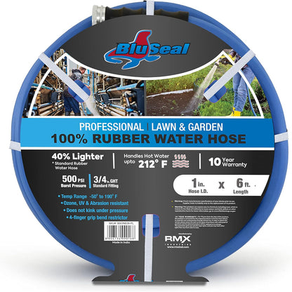 BluSeal Hot/Cold Water Rubber Garden Hose, 100% Rubber, Ultra-Light Super Strong