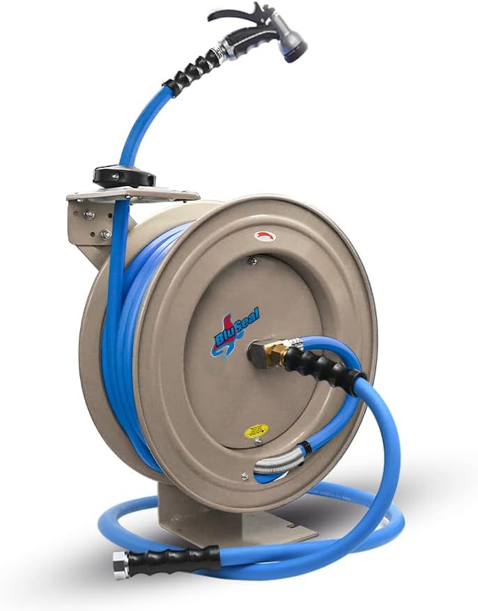 RMX BluSeal Auto Retractable Water Hose Reel with Hot & Cold Water 5/8 x 50"