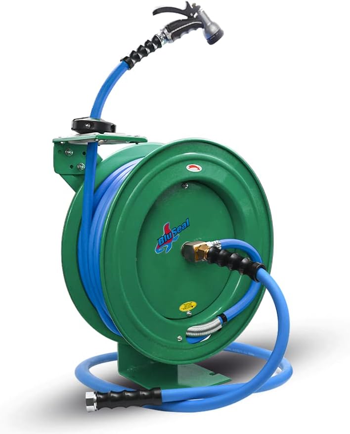 RMX BluSeal Auto Retractable Water Hose Reel with Hot & Cold Rubber Garden Hose