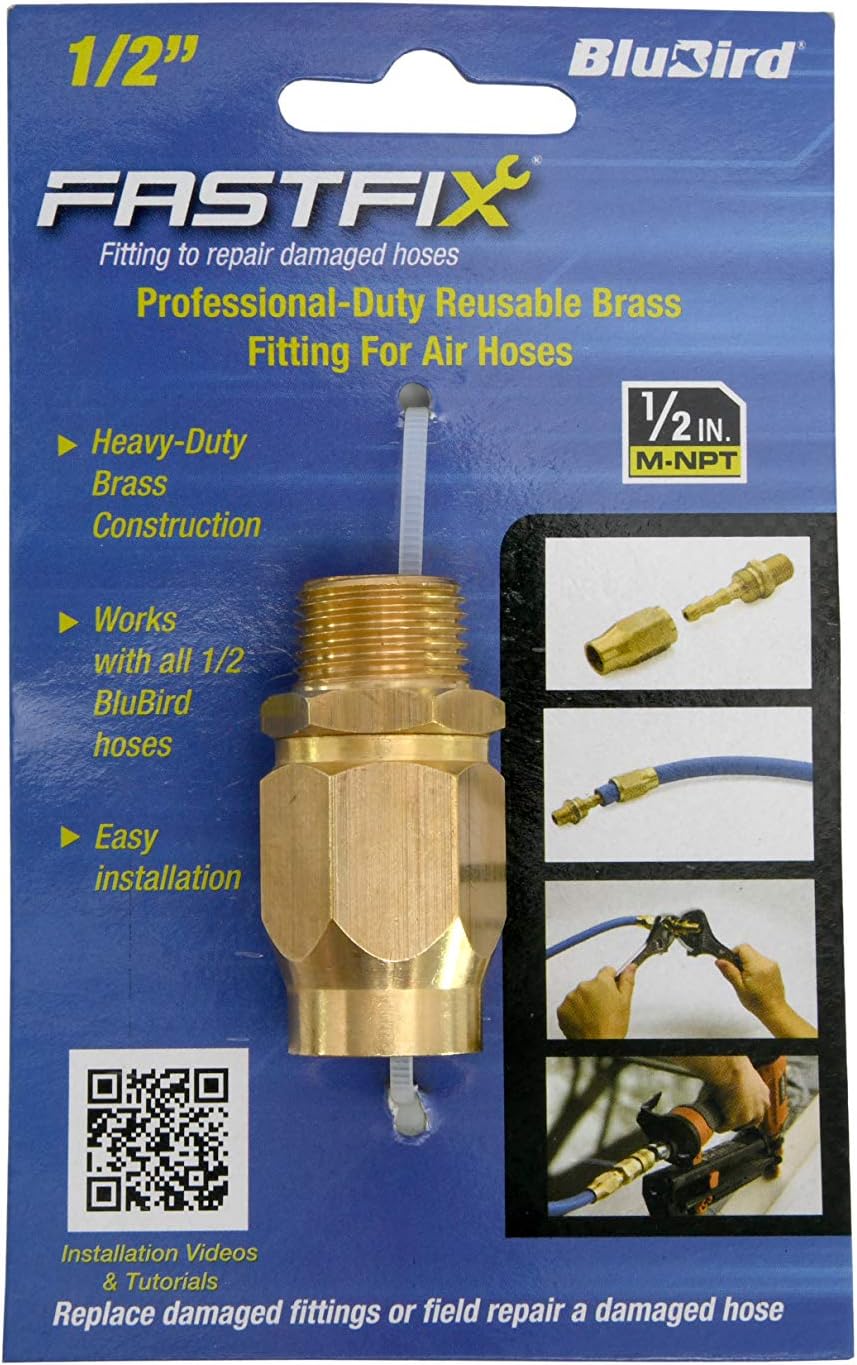 BLUBIRD Fast Fix - 1/2" Air Hose Assembly Repair Fitting - w/ 1/2" MNPT Fixed