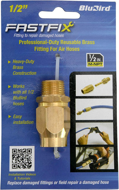 BLUBIRD Fast Fix - 1/2" Air Hose Assembly Repair Fitting - w/ 1/2" MNPT Fixed