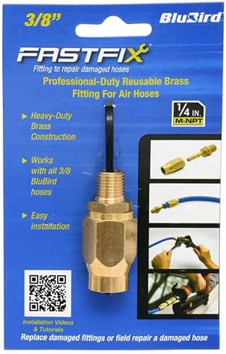 BluBird Fast Fix - 3/8" Air Hose Assembly Repair Fitting - w/ 1/4" MNPT Fixed
