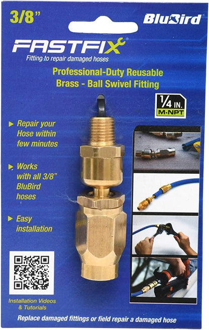 BluBird Fast Fix - 3/8" Air Hose Assembly Repair Fitting - w/ 1/4" MNPT Swivel