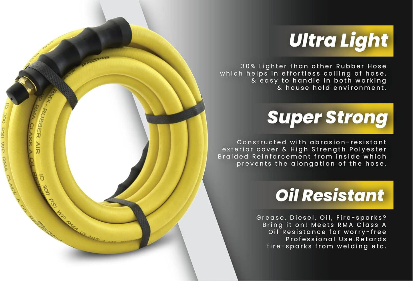 OIL SHIELD OS12100 1/2" x 100' Class A Rubber Air Hose, 50F to 200F, 1200PSI