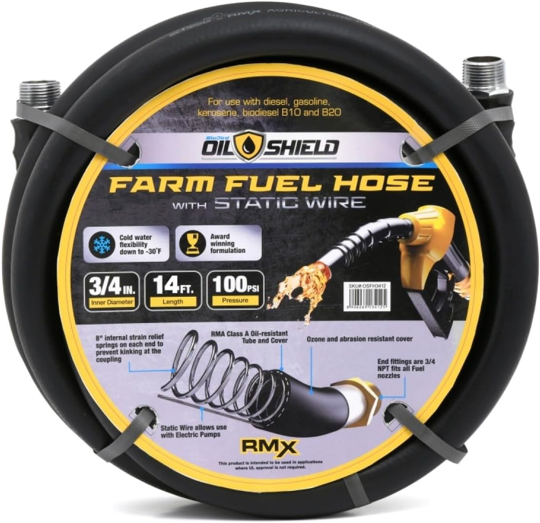 OIL SHIELD 3/4" x 14 ft Rubber Farm Fuel Transfer Hose with Static Wire