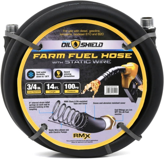 OIL SHIELD 3/4" x 14 ft Rubber Farm Fuel Transfer Hose with Static Wire