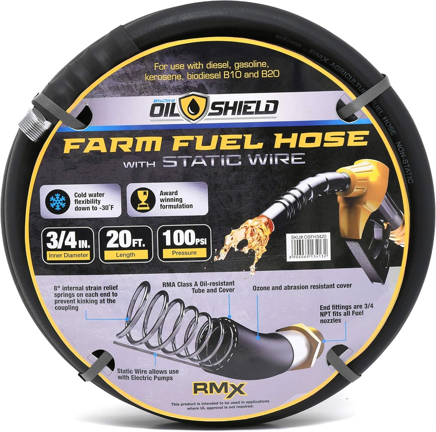 Oil Shield Next-Gen Farm Fuel Transfer Hose - Lighter - Antistatic (3/4" x 20')