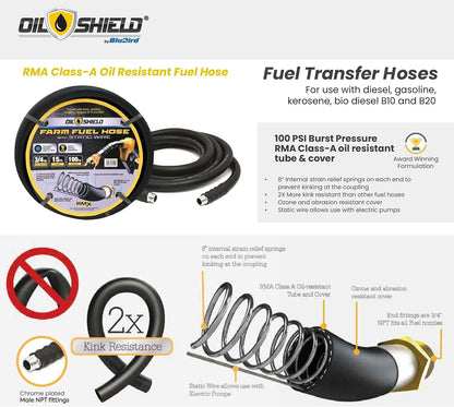 OIL SHIELD 1" x 25 ft Rubber Farm Fuel Transfer Hose with Static Wire