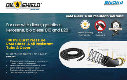 OIL SHIELD 1" x 25 ft Rubber Farm Fuel Transfer Hose with Static Wire
