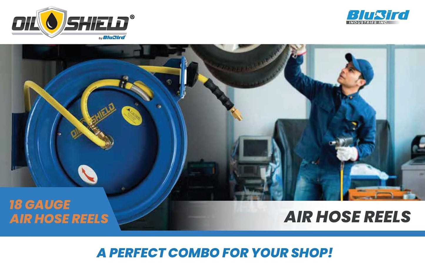 OilShield Rubber Air Hose Reel-HD Outlet - 1/2" M-NPT & Reel Inlet 1/2" M- NPT