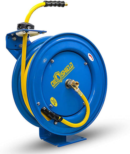 OIL SHIELD 20ga. Retractable Hose Reel with 3/8" x 75' Air Hose, 3' Lead-in Hose
