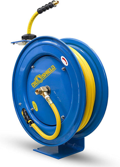 OIL SHIELD 20ga. Retractable Hose Reel with 3/8" x 75' Air Hose, 3' Lead-in Hose