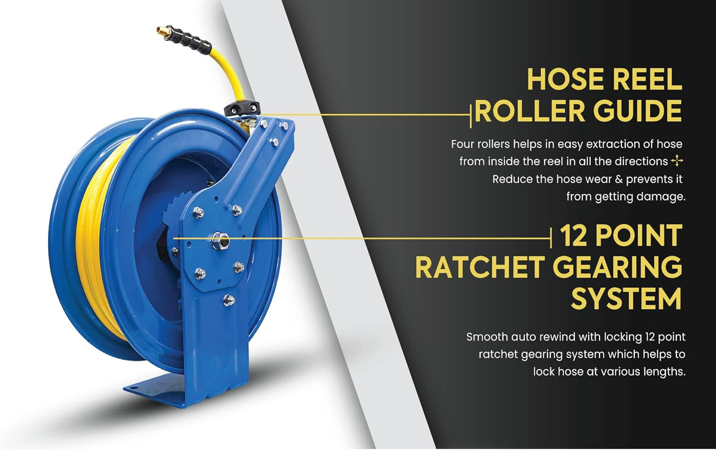 OIL SHIELD 20ga. Retractable Hose Reel with 3/8" x 75' Air Hose, 3' Lead-in Hose