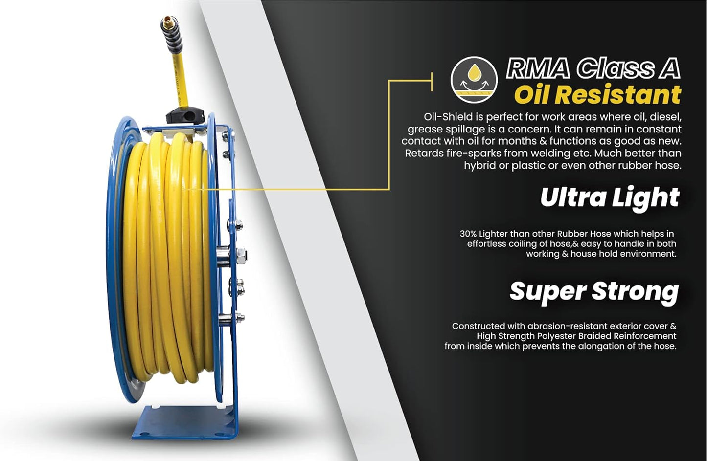 OIL SHIELD 20ga. Retractable Hose Reel with 3/8" x 75' Air Hose, 3' Lead-in Hose
