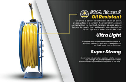 OIL SHIELD 20ga. Retractable Hose Reel with 3/8" x 75' Air Hose, 3' Lead-in Hose