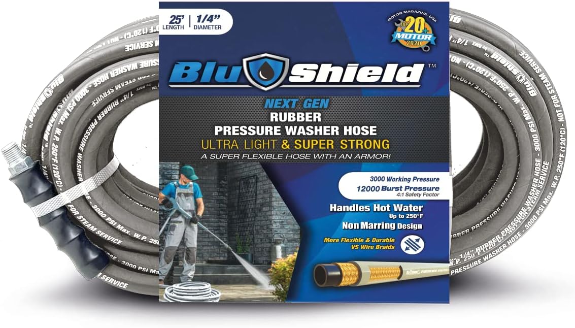 BluShield PW1425-NM 1/4" x 25' Polyester Braided Rubber Pressure Washer Hose