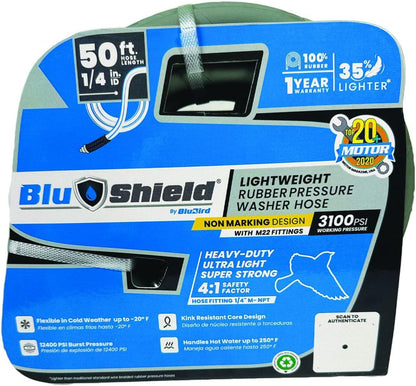 BluShield PW1425-NM 1/4" x 50' Polyester Braided Rubber Pressure Washer Hose