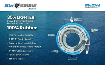 BluShield Aramid Braided Rubber Pressure Washer Hose, 3/8" x 100' Non Marking