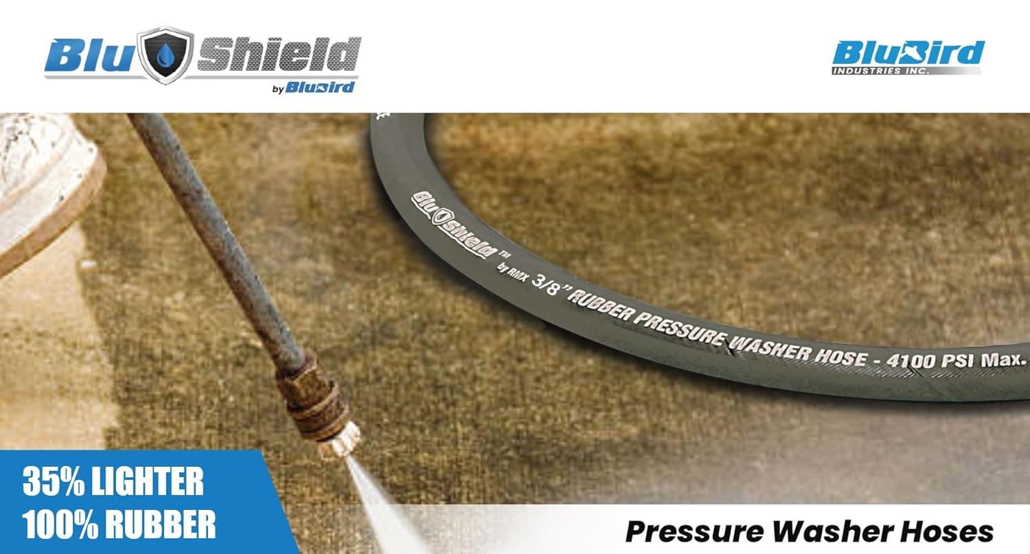 BluShield Aramid Braided Rubber Pressure Washer Hose, 3/8" x 100' Non Marking