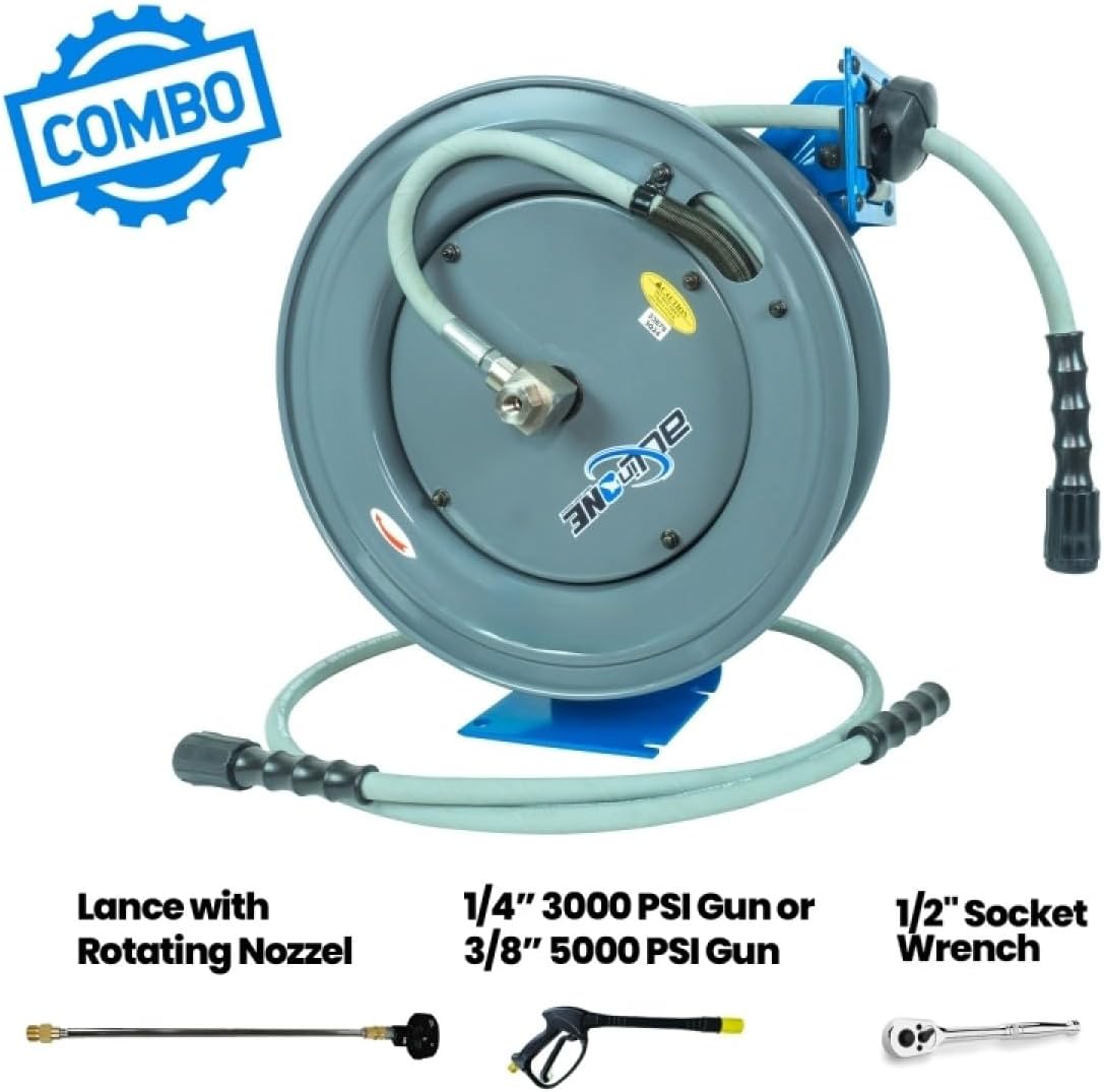 BluShield PWR1450-NM22-AIO Rubber Pressure Washing Hose Reel 1/4" x 50'