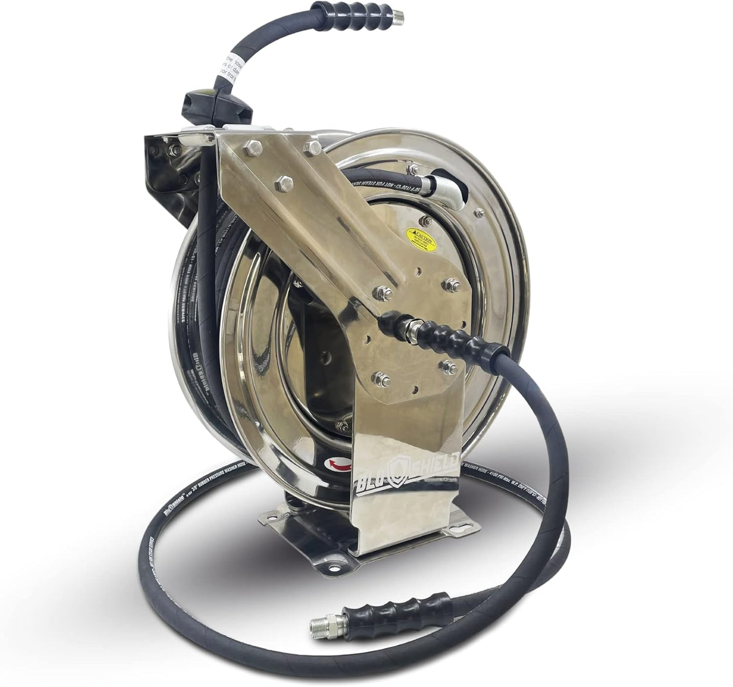 BluShield Pressure Washer Hose Reel with Aramid Braided Hose, 3/8" x 50'