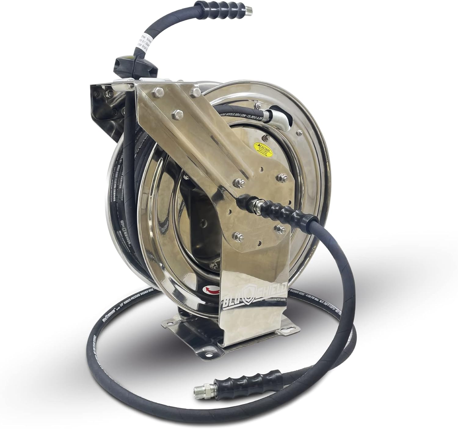 BluShield Pressure Washer Hose Reel with Aramid Braided Hose, 3/8" x 50'