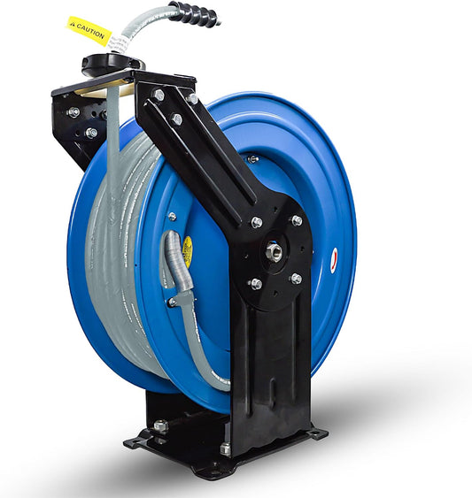 Blu Shield 3/8" x 100' Rubber Pressure Washer Hose Reel – Dual Arm Steel Frame